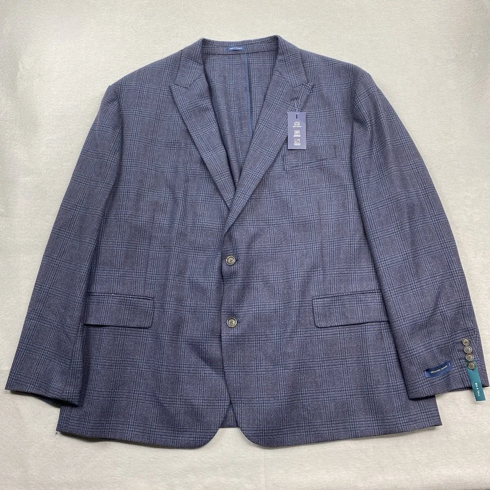 Stafford Jacket Mens 54R Blue 2 Blazer Glen Plaid Wool Blend Sport Coat